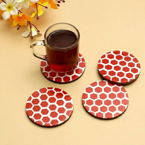 Modern Red Hexagon Ceramic <b>Coaster</b> Set Round <b>Heat</b> Resistant Table Mats Red football design <b>coaster</b> set for hotel - Product Image 1