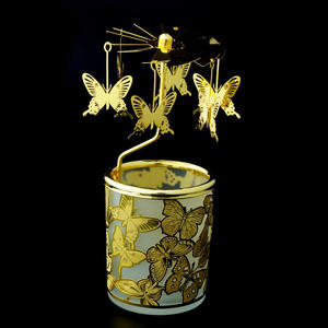 <strong>Tea</strong> <strong>Light</strong> Candle <strong>Holder</strong> Modern Halloween Design Rotary Candle Jars Home Decoration Custom Metal Christmas Etching GOLD COLOR - Product Image 4