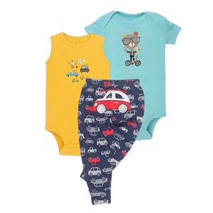 Prezzo di fabbrica 100% cotone 3 pcs Neonato colorata estate Tute pantaloni vestiti del bambino del pagliaccetto - Product Image 1