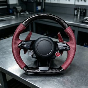 Volant personnalisé en fibre de carbone et cuir perforé <span class=keywords><strong>rouge</strong></span> pour modèles <span class=keywords><strong>Audi</strong></span> S3 S4 S5 S7 RS3 RS4 RS5 RS6 RS7, design <span class=keywords><strong>RS</strong></span> chauffant - Product Image 1