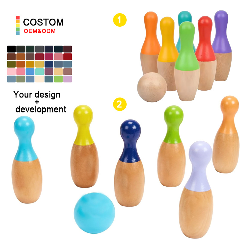 Wooden Bowling Skittles Set Indoor Outdoor