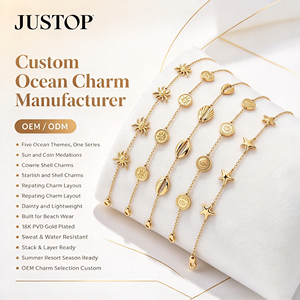 Pulseras de dijes al por mayor, juego de pulseras de dijes personalizadas de verano, acero inoxidable 316L, joyería chapada en oro PVD de 18K, a granel - Product Image 2