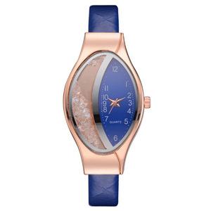 Reloj de cuarzo ovalado para mujer, correa de cuero PU, reloj de pulsera con puntero de moda, esfera con diamantes de imitación, regalo - Product Image 3