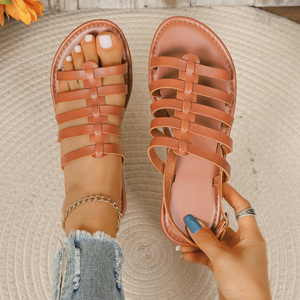 Sandalias de Plataforma con Tiras de PU Trenzadas para Mujer, Estilo Gladiador, Punta Abierta, Correa en el Tobillo, Estilo Bohemio, Casuales, para Vacaciones en la Playa, 2026 - Product Image 1