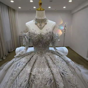 Vestido de Novia con Lujosas Aplicaciones de Encaje y Cuentas, Espalda con Cordones, Cola Larga Brillante, Personalizado Lsjj23 - Product Image 5