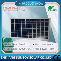 Petit panneau solaire PERC 15W, module en silicium polycristallin à succès, couvercle avant en verre, charge de batterie 12V, OEM, garantie 1 an