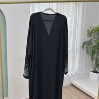 Nisa 2025 Abaya musulmane une pièce de luxe avec manches à perles, Dubai, sur mesure, modeste, strass, grande taille, robe légère pour femmes