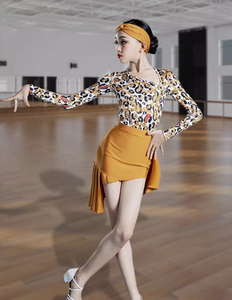 Vestido de baile latino <span class=keywords><strong>para</strong></span> niños Vestido de actuación de práctica profesional de otoño e invierno <span class=keywords><strong>para</strong></span> niñas <span class=keywords><strong>Traje</strong></span> de estampado de leopardo rojo neto - Product Image 4