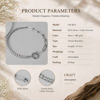 Bracelet tennis fait main en argent sterling 925 avec chaîne trombone en zircon cubique et fermoir à bascule, bijoux Y2K pour mariages, anniversaires et fêtes