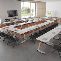 Table de conférence mobile pliable réglable Orange Panel, style moderne minimaliste, combinaison table et chaises pour 4 personnes, idéale pour la formation.