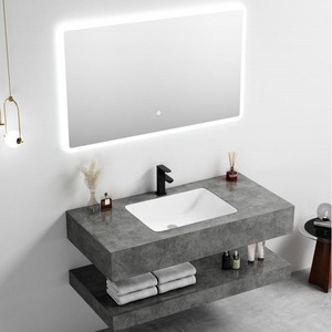 Mueble de Baño de Hormigón Gris CR de 100 cm con Espejo LED y Lavabo - Product Image 1
