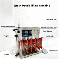 Machine de remplissage verticale semi-automatique à six réservoirs en acier inoxydable pour mini-ligne de production de jus et d'eau en sachets plastiques