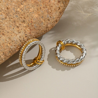 Bague double ronde bicolore en acier inoxydable taille 7 X&L pour femme, plaquée or 18 carats, étanche, bijou de doigt tendance pour le quotidien