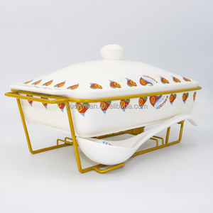 Chafing món ăn tự chọn Set sứ tốt 3 cái Saba nữ hoàng thiết kế 3 cái hình chữ nhật tự chọn gốm thực phẩm ấm hơn Set với khung sắt - Product Image 5