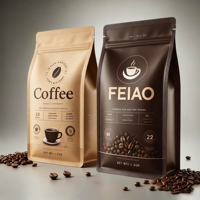 Sachet d'emballage de café en PE à fond plat avec soufflet latéral à ouverture facile et thermoscellable, imprimé en héliogravure, faible MOQ, pour grains de café