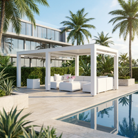 Pergola moderne en alliage d'aluminium 6063 T6 avec toit à persiennes, revêtement blanc poudré, commande électrique par télécommande, résistante au vent, personnalisable