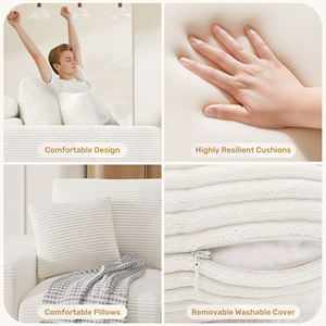 Canapé-lit convertible carré sans structure avec coussin superposé, revêtement en velours côtelé amovible et coussins décoratifs - Product Image 5