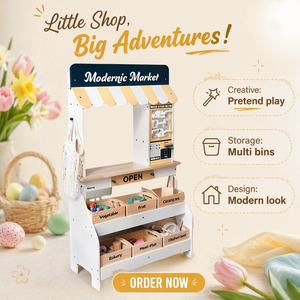Set de Supermercado de Juguete de Madera para Niños con Estante de Frutería, Cajero con Tarjeta y Mini Tienda para Juego de Roles - Product Image 1