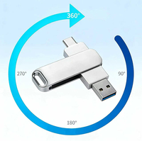 Clé USB rotative 64 Go Type-C rétractable 2-en-1 avec interface OTG pour téléphone et ordinateur, en métal, idéale comme cadeau d'affaires