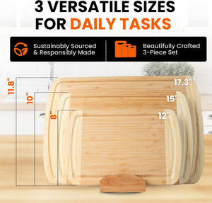 Set Papan Pemotong Kayu Bambu Dua Warna, 3 Buah, Ukuran Ekstra Besar, Aman, untuk Memotong Daging, Keju, Pizza, dan Panggangan - Product Image 3