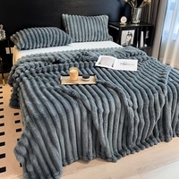 Couverture en peluche à rayures larges épaisse et solide, imperméable, chauffante, portable, multifonctionnelle pour lit, canapé, sieste