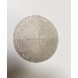 <span class=keywords><strong>Kippa</strong></span> en lin blanc personnalisable avec logo – Yarmulke juif - Product Image 2