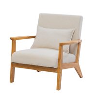 Fauteuil d'appoint respirant en lin blanc avec cadre en bois et revêtement en lin, siège unique, pour salon, coin lecture, mobilier de maison