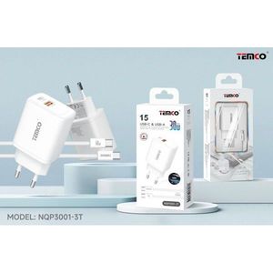 Temco Nqp3001 30w <b>Usb</b> <b>C</b> And <b>Usb</b> <b>A</b> Fast <b>Charger</b> With <b>Cable</b> For Smartphone And Tablet - Product Image 2