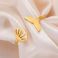 Anneaux d'ouverture en forme de queue de sirène, coquillage mignon, anneau ajustable pour femme, anneau de doigt en acier inoxydable pour filles, bijoux de phalange