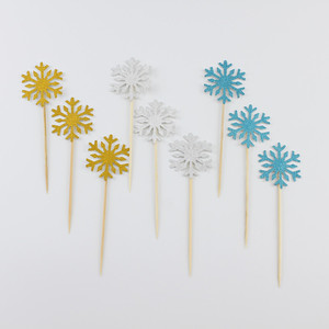 Snowflake Cake <b>Toppers</b> 10pcs Glitter Paper <b>Birthday</b> Party Decorations Reusable - Product Image 2