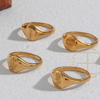 Bague signet personnalisée gravée anti-ternissement en acier inoxydable, bague fleur, ensemble de bijoux plaqué or 2022