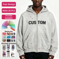 Sweat à capuche zippé pour homme, personnalisé, 500 g/m², 100 % coton molletonné, effet délavé, impression sérigraphiée, coupe classique