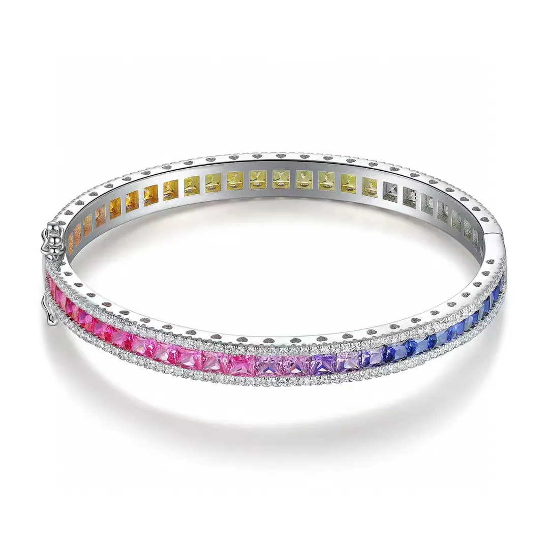 Charm Bracelet 925 Sterling Silver Bracelets Corundum Tennis Bracelet Multicolor Beads Fine Jewelry Diamond for Women