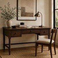 Bureau d'écriture moderne de luxe 48 pouces avec pieds tournés, trois tiroirs, en bois, pour projets de villas et d'hôtels, fabricant OEM/ODM