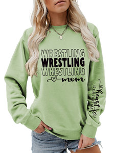 WRESTLING MOM My Heart IS Summer Einfaches, lässiges, langärmliges Damen-Sweatshirt mit Rundhalsausschnitt und Schriftzug aus lockerem Polyester/Baumwolle - Product Image 4
