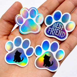 Adesivi Personalizzati Fustellati Olografici Impermeabili con Impronta di Zampa di Cane o <span class=keywords><strong>Gatto</strong></span> per Bottiglie d'Acqua, Decalcomanie in Vinile Olografico Personalizzate - Product Image 3