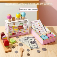 Jeu de magasin d'alimentation en bois pour enfants avec pelle, cornets, bâtonnets glacés, comptoir de crème glacée Montessori