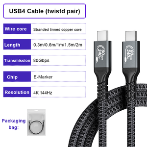 Cable USB4 trenzado con certificación ULT-unite CE, tipo C, compatible con transferencia de datos de 80 Gbps, video 4K a 144 Hz y carga PD de 240 W. - Product Image 5
