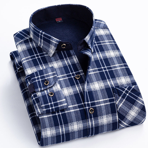 Chống nhăn kẻ sọc rô người đàn ông áo sơ mi nam mù<span class=keywords><strong>a</strong></span> thu mù<span class=keywords><strong>a</strong></span> đông lông cừu ấm Áo sơ mi dài tay áo kẻ sọc ve áo nút Bán Buôn Áo Sơ Mi Nam - Product Image 2