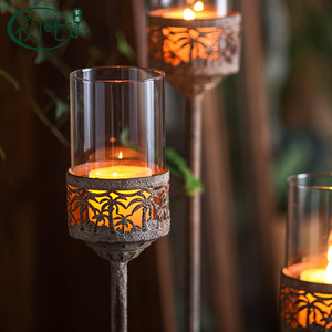 American Retro Windproof Floor Candlestick Iron Tapered Home Decoration Gift - Product Image 3