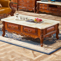Table basse de style européen en chêne avec rangement, plateau en marbre naturel, taille 12 mètres, mobilier de salon pour grandes maisons
