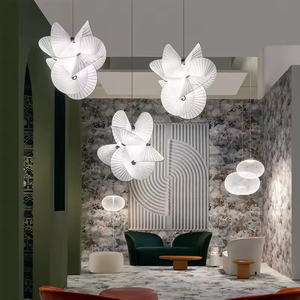 Lustre de style Wabi Sabi, lampe de décoration pour salon, abat-jour en tissu, luminaire suspendu - Product Image 3