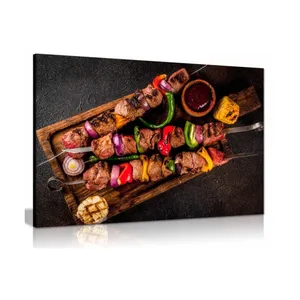 Beef Shish Kebab Grill Turkish Restaurant Kabob Food Canvas Wall Art Picture Print kitchen restaurant Decor Painting Wall Art