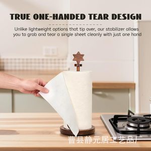 Wooden <b>Paper</b> Towel Holder With Wooden Base Farmhouse Style <b>Kitchen</b> Storage Eco Friendly - Product Image 2