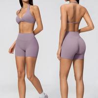 Nouvel ensemble de yoga d'été pour femme, col en V profond, effet push-up, contrôle du ventre, amincissant, pantalon 3/4, tenue de fitness