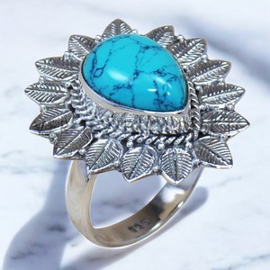 925 solide en argent Sterling Designer anneaux faits à la main Premium bijoux fins naturel poire coupe Turquoise pierre précieuse dernière Collection - Product Image 1