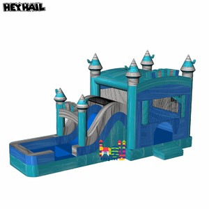 Lago azul mármol inflable Combo entretenimiento inflable trampolín Casa de rebote con tobogán y piscina - Product Image 1