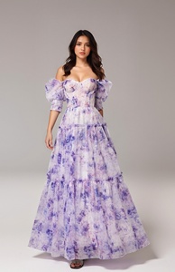 <span class=keywords><strong>Abito</strong></span> da donna elegante in <span class=keywords><strong>organza</strong></span> a spalle scoperte, stile europeo, <span class=keywords><strong>lungo</strong></span>, per ballo di fine anno/festa serale, modello fluido da fata, nuova collezione Primavera Estate 2026 - Product Image 4