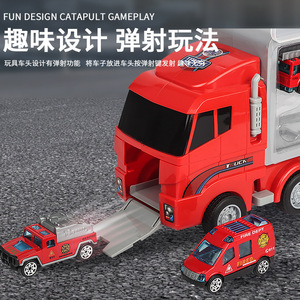 Camion porte-conteneurs de transport double face en alliage pour véhicules de pompiers, jouet de construction de voitures miniatures en métal moulé sous pression - Product Image 4