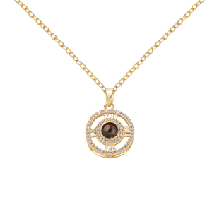 Gioielli alla Moda, Collana con Ciondolo in Rame Personalizzato con Proiezione Foto, Zirconi Trendy, Ti Amo, per Donne - Product Image 6
